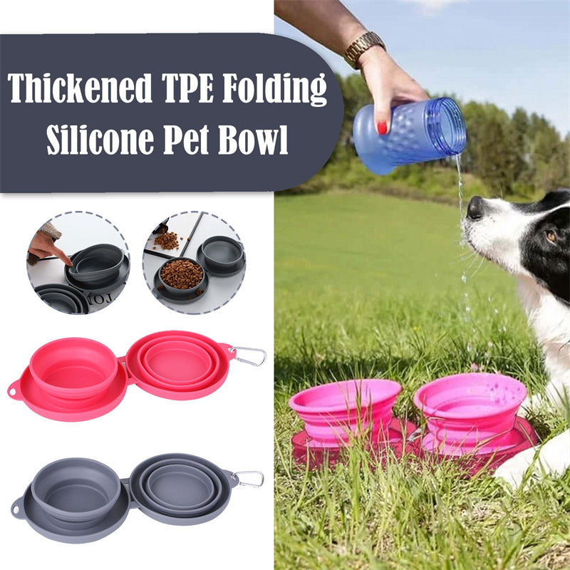 Anti-Flipping and Non-Skidding Silicone Double Collapsible Pet Feeding Bowl