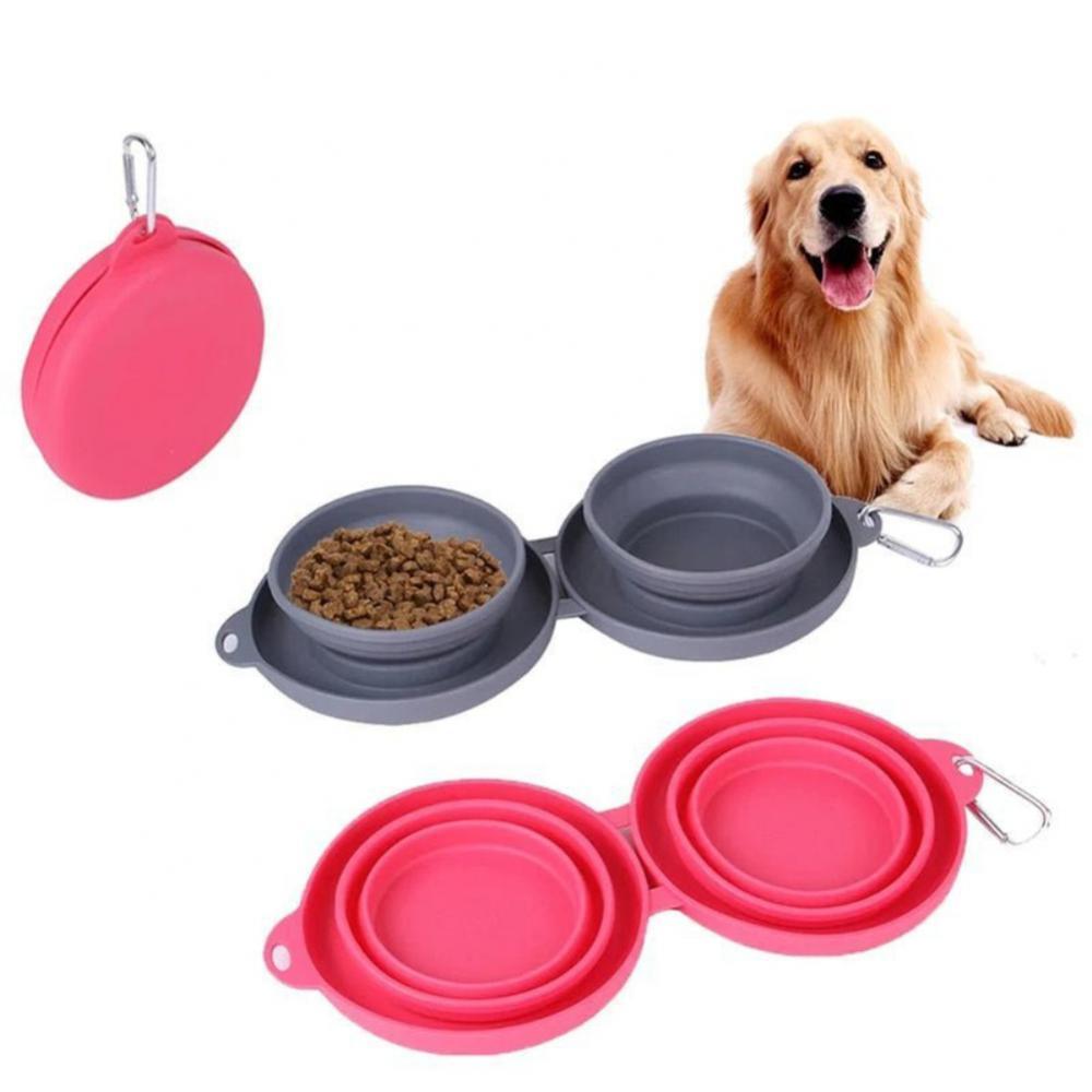 Anti-Flipping and Non-Skidding Silicone Double Collapsible Pet Feeding Bowl