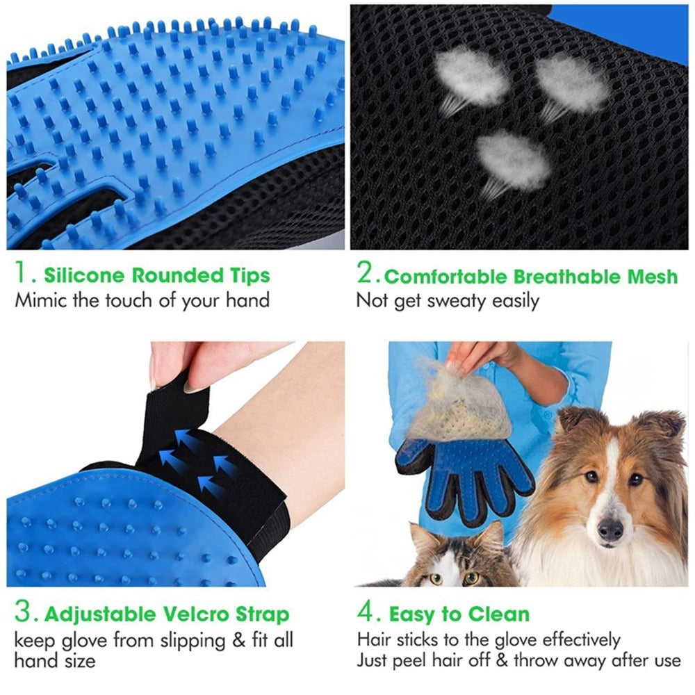 2-in-1 Pet Grooming & Deshedding Gloves for Cleaning & Massage