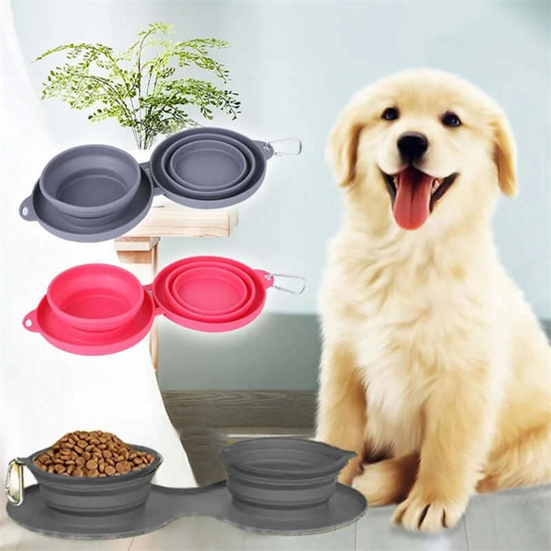 Anti-Flipping and Non-Skidding Silicone Double Collapsible Pet Feeding Bowl