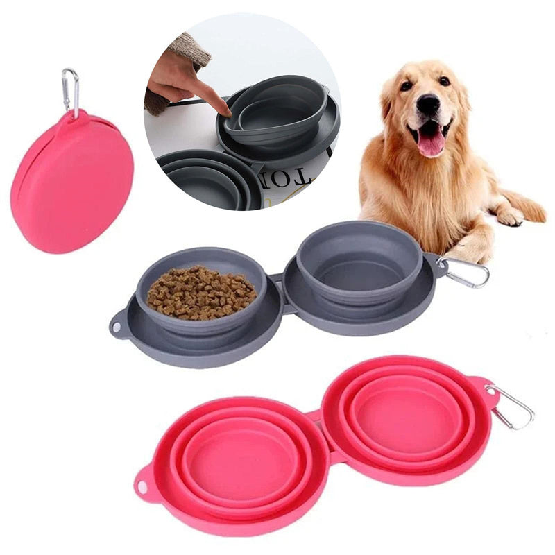 Anti-Flipping and Non-Skidding Silicone Double Collapsible Pet Feeding Bowl