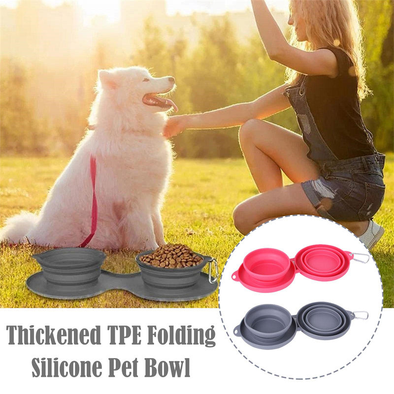 Anti-Flipping and Non-Skidding Silicone Double Collapsible Pet Feeding Bowl